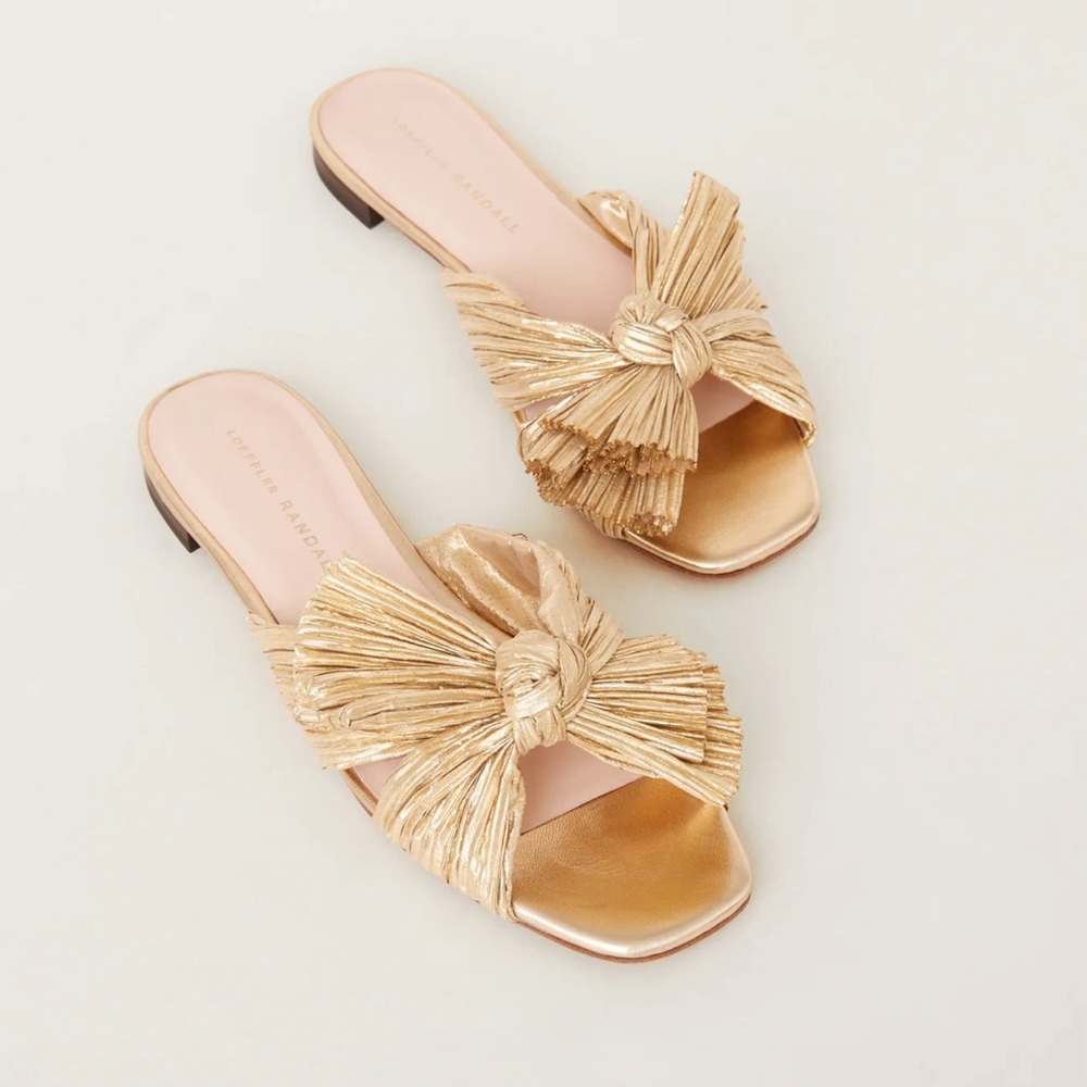 Daphne Gold Pleated Bow Slide